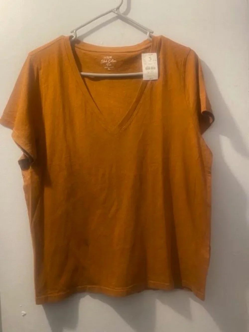 NWT J.Crew Slub Cotton Tee XL Burnt Orange V-Neck Short Sleeve T-Shirt Casual - Picture 3 of 5